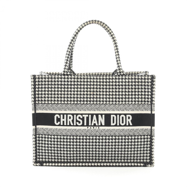 Christian Dior BOOK TOTE Medium Bag M1296ZRPI canvas Black Beige Used Women logo