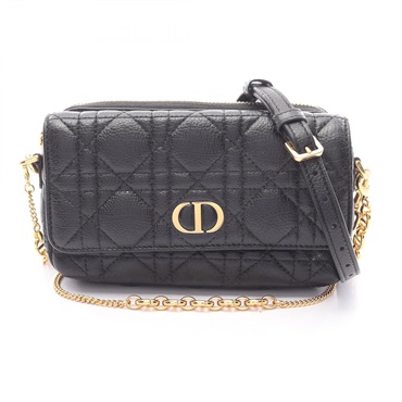 Christian Dior CARO Cannage chain crossbody Shoulder Bag leather Black Used