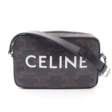CELINE Triomphe Messenger Shoulder Bag 194502CIM canvas leather Black Used