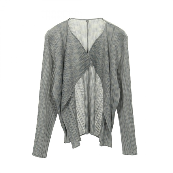 PLEATS PLEASE Pleated Cardigan PP31-JO963 Polyester Gray #4 Used Women