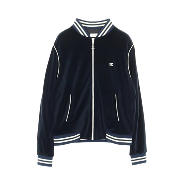 CELINE Triomphe Velvet Jacket Blouson Nylon cotton Navy White Used mens #L