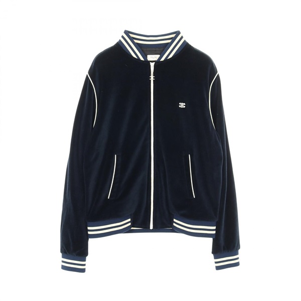 CELINE Triomphe Velvet Jacket Blouson Nylon cotton Navy White Used mens #L