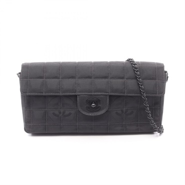 CHANEL New Travel Line Chocolate Bar Shoulder Bag Leather canvas Black Used SHW
