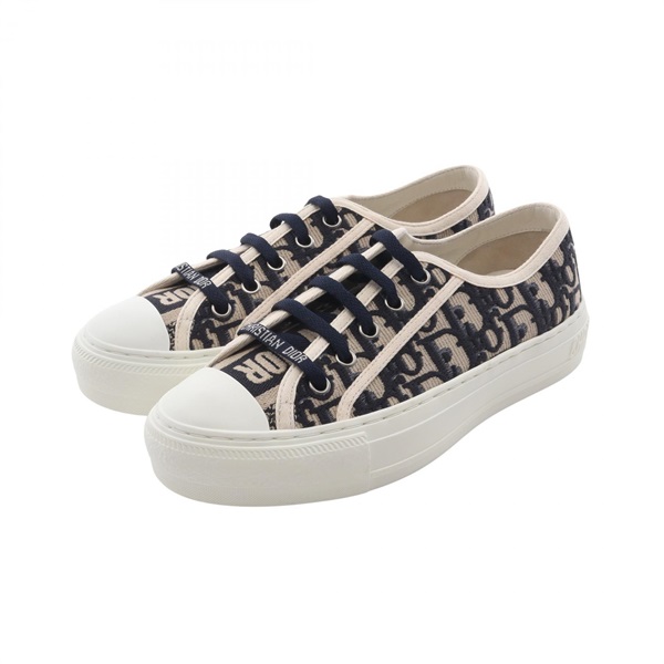 Dior WALK'N'DIOR Oblique Embroidery Sneakers canvas Beige Navy Used Women #35