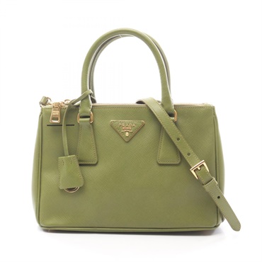 PRADA SAFFIANO LUX Galleria Shoulder Crossbody Handbag leather Khaki logo Used