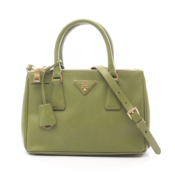 PRADA SAFFIANO LUX Galleria Shoulder Crossbody Handbag leather Khaki logo Used