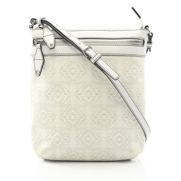 LOEWE Anagram Shoulder crossbody Bag PVC coated canvas leather White Used Women