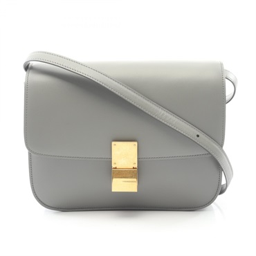 CELINE Classic Box Medium Crossbody Shoulder Bag 164173 leather Gray Used GHW