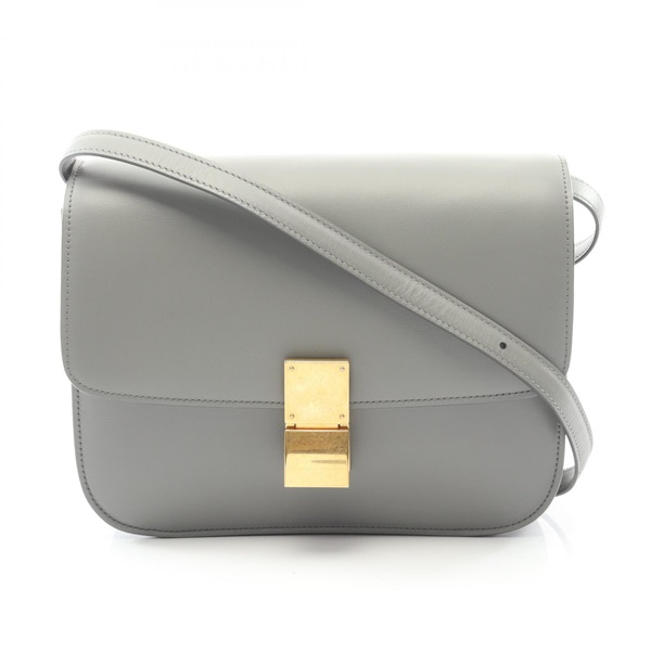 CELINE Classic Box Medium Crossbody Shoulder Bag 164173 leather Gray Used GHW