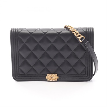 CHANEL Boy Chanel Matelasse Crossbody Chain Shoulder Bag Lambskin Black GHW Used