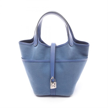 HERMES Picotin Lock PM Cargo tote bucket Handbag B Toile Elan Swift leather SHW