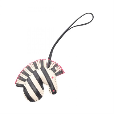 HERMES GeeGee Savannah bag charm Z leather Black Rose Mexico Craie Used Women