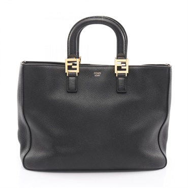 FENDI FF Tote Hand Medium Selleria Bag 8BH368 leather Black Used Women GHW