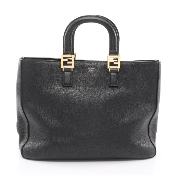 FENDI FF Tote Hand Medium Selleria Bag 8BH368 leather Black Used Women GHW