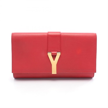 SAINT LAURENT PARIS Y line Business Clutch Bag leather Red Used Women