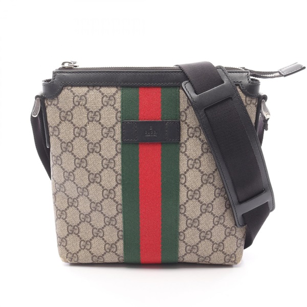 GUCCI GG Supreme Web Stripe Flat Messenger Shoulder Bag 471454 Beige Used unisex