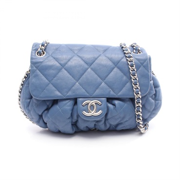 CHANEL Luxury Line Matelasse Chain Around Shoulder Crossbody Bag leather Blue CC