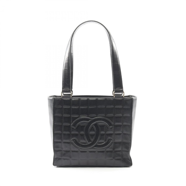 CHANEL Chocolate bar Tote Shoulder Bag A17809 Lamb leather Black GHW Used Women