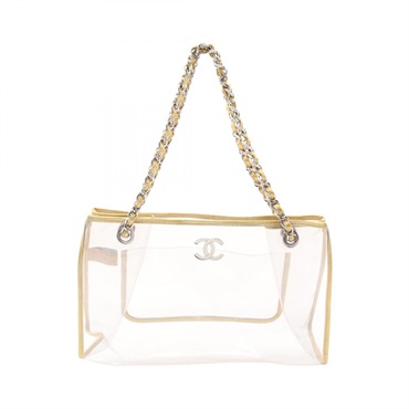CHANEL COCO Mark Chain Shoulder Tote Bag Plastics leather Clear Gold GHW Used
