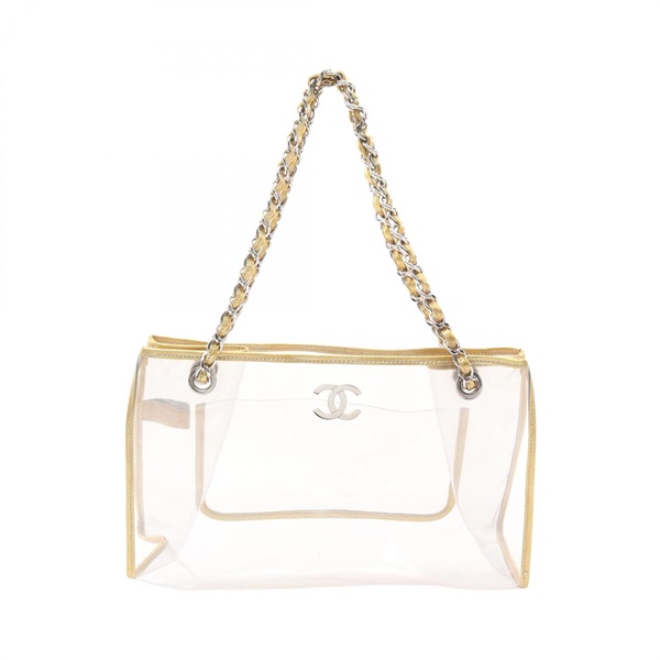 CHANEL COCO Mark Chain Shoulder Tote Bag Plastics leather Clear Gold GHW Used