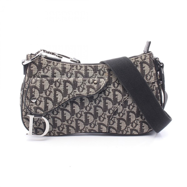 Christian Dior SADDLE Trotter Shoulder Crossbody Bag canvas leather BK Gray Used