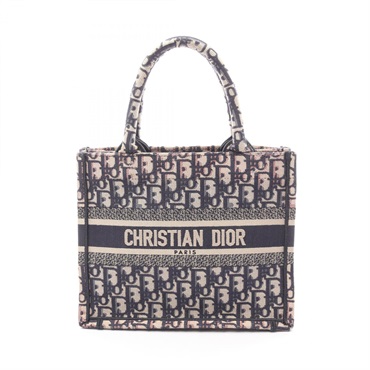 Christian Dior BOOK TOTE Small Handbag canvas Beige Navy Pink Used Women