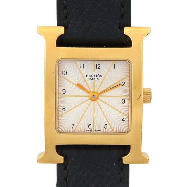 HERMES H Wrist Watch HH1.201 Quartz Gold Plated Leather belt Used Women