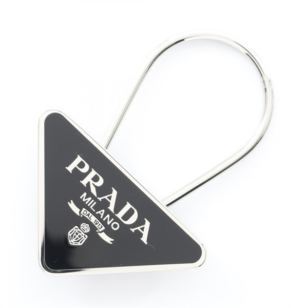 PRADA Triangle logo key ring holder 2PS06366AF0002 metal Silver Black NEW mens