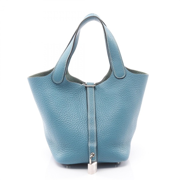 HERMES Picotin Lock PM Tote Handbag Clemence leather Blue jean SHW  T Used Women