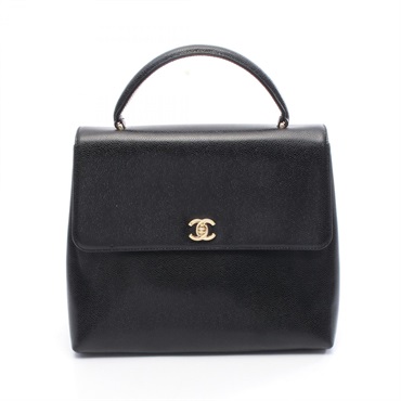 CHANEL COCO Mark top handle Handbag leather Calfskin Black Used Women CC
