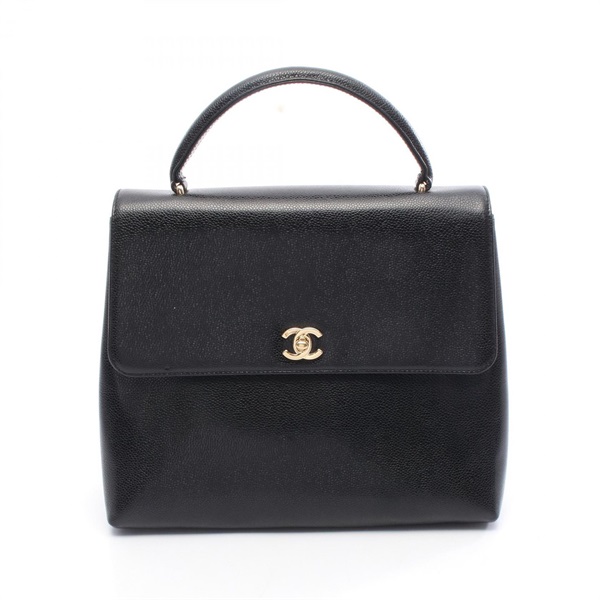 CHANEL COCO Mark top handle Handbag leather Calfskin Black Used Women CC