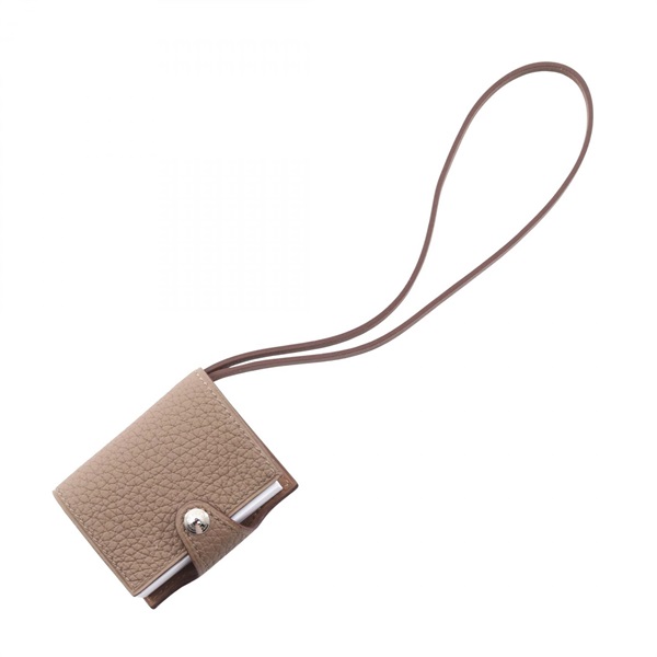 HERMES Ulysse Nano bag charm Z Togo Swift leather Etoupe Grey Alezan Used SHW