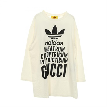 GUCCI adidas Oversized Long T-shirt long sleeve tops cotton White Used Women #S