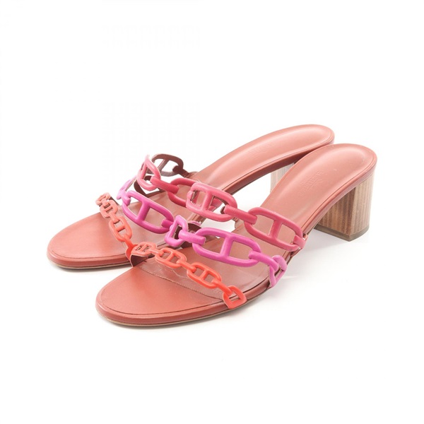 HERMES Chaine d'ancre heel Sandals Shoes #39 leather Pink Multicolor Used Women
