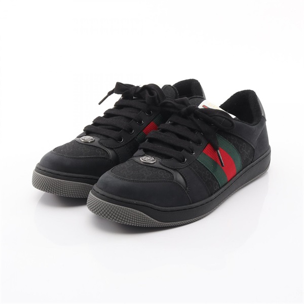 GUCCI Screener GG sneakers shoes #8 Suede Fabric Black Green Red Used mens
