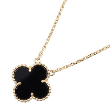 Van Cleef & Arpels Vintage Alhambra Onyx Necklace Pendant 18KYG Gold Used Women