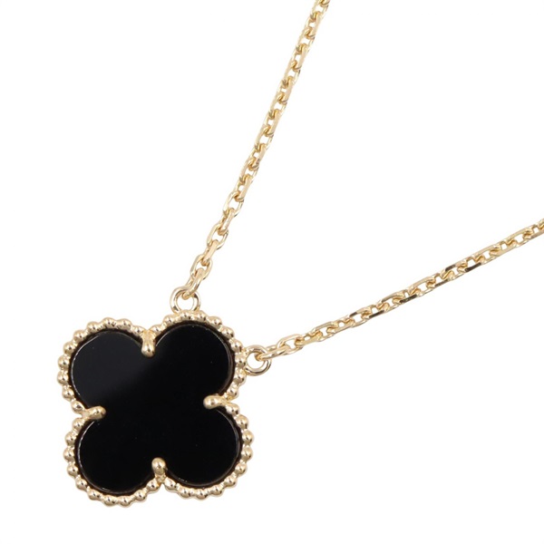 Van Cleef & Arpels Vintage Alhambra Onyx Necklace Pendant 18KYG Gold Used Women