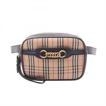 BURBERRY Check Link Bum Waist belt bag 8007350 canvas leather Beige Black Used