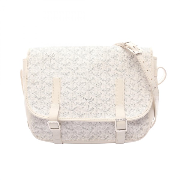 GOYARD Belvedere MM Shoulder Crossbody Bag PVC canvas leather White Gray Used