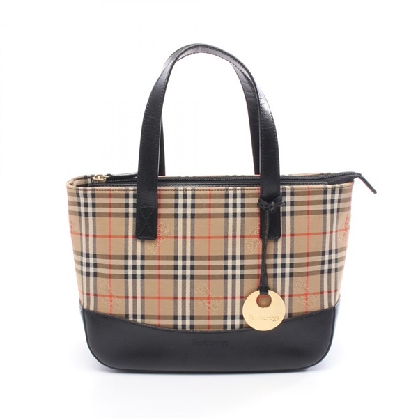 BURBERRY Nova Check Handbag canvas leather Beige Black Multicolor Used Women