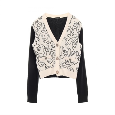 CHANEL COCO Mark Button Knitwear cardigan cashmere White Black Used Women #34