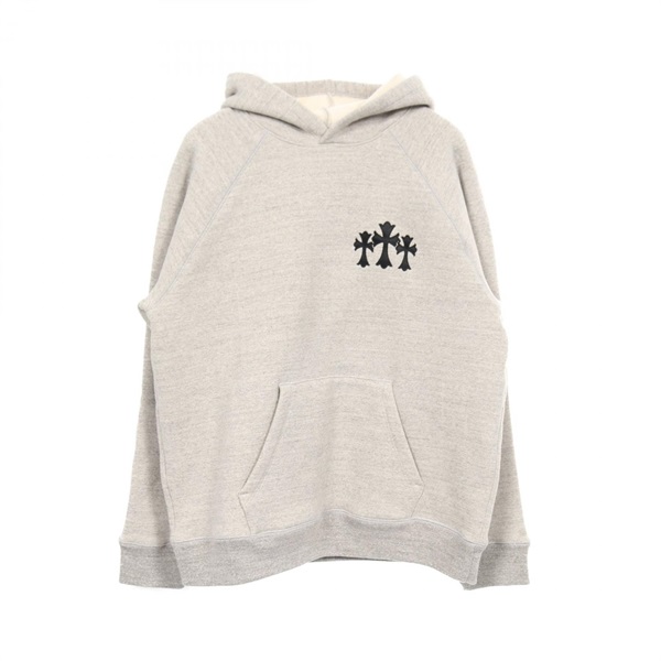 CHROME HEARTS Cross patch CH logo embroidery Hoodie cotton Gray Used mens size L