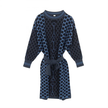 HERMES Dress #38 wool Blue Gray Black Used Women