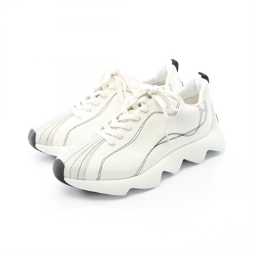 HERMES Envol Sneakers Shoes #40 1/2 Suede Fabric White Gray Black Used mens