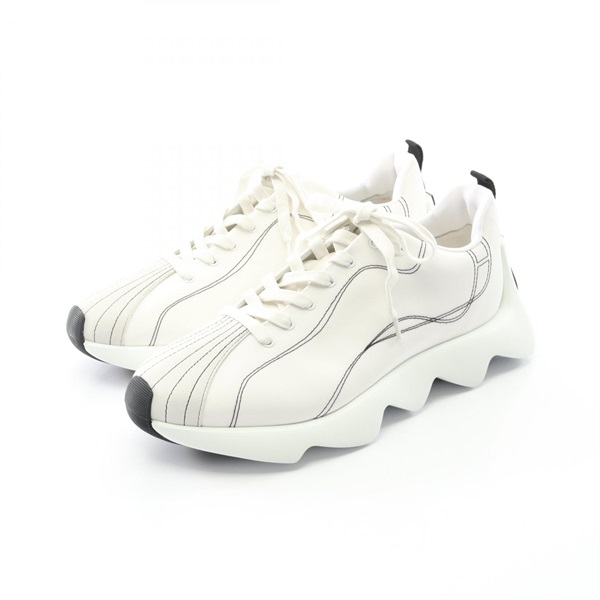 HERMES Envol Sneakers Shoes #40 1/2 Suede Fabric White Gray Black Used mens