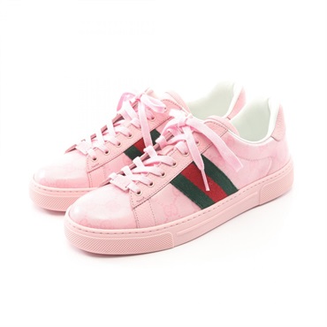 GUCCI GG Crystal Web Stripe Sneakers canvas leather Pink Used Women 37 1/2