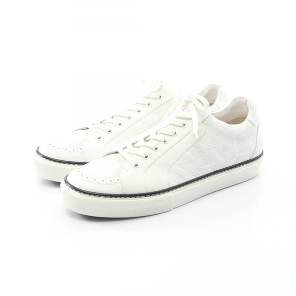 LOUIS VUITTON Monogram Sneakers Shoes leather Suede White Used mens size 8 1/2