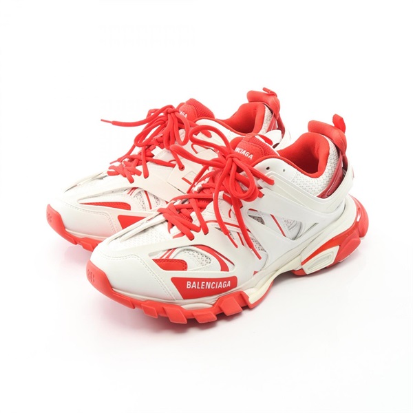 BALENCIAGA Truck trainer Sneakers shoes leather mesh White Red Used mens #43