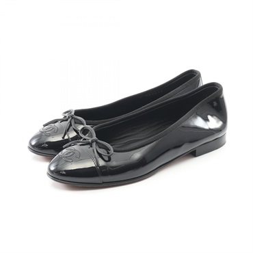 CHANEL BALLERINA Pumps flat shoes #37 G02819 Patent leather Black Used Women CC