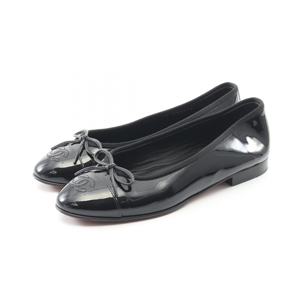 CHANEL BALLERINA Pumps flat shoes #37 G02819 Patent leather Black Used Women CC